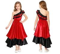 Raenseen Niños Vestido Español Traje De Baile Tradicional Disfraz Cosplay Bailarín Presentación Festival Rojo 7-8 años