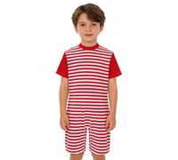 Raenseen Ropa Adaptativa Necesidades Especiales Niños Y Niñas Bodysuit Manga Corta Con Rayas Y Cremallera En La Espalda Mono Sensorial Autismo Rojo 7-8 años