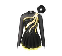 Raenseen Traje Baile Patinaje Sobre Hielo En Forma Figura Con Piedras Brillantes Cristal Niñas Vestido Ballet Tutú Con Un Juego Moños El Cabello Amarillo 11-12 años