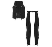 Raenseen Traje De Vaquero Oesteño Retro Para Hombres Chaleco Superior De Falso Ante Con Flecos Y Pantalones Chapas Negro M