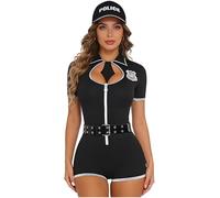 Raenseen Traje Policía Mujer Body Manga Corta Con Sombrero Y Cinturón Uniforme Policía Negro L