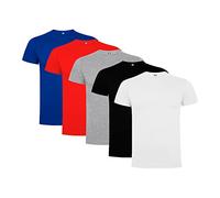 Rafasshop Pack 5 Camisetas Roly Dogo Premium Unisex Manga Corta 100% Algodón Cuello Redondo, Costuras Laterales, Variedad Tallas y Colores