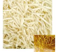 Raffia Füllmaterial,WizeFolk Geschenkfüllung 220g,Geschreddertes Papier für Geschenkbox,weiches Verpackungsmaterial,Wiederverwendbar für Präsentkorb,DIY-Dekora,Party&Weihnachten,Creme weiß & Gold