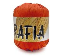Rafia de Mondial 100% Viscosa Natural, en ovillos de 50 gramos y 100 metros. (Naranja 996)