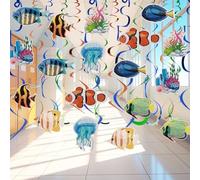 RAFIYU 48 Piezas Remolinos Colgantes de Peces Tropicales Decoraciones de Fiesta, Deco de Techo en Guirnaldas Serpentinas para Colgar de Vida Marina para Fiesta Temática del Océano Baby Shower