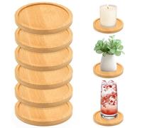 RAFIYU 6 portavelas de pilar, platos redondos para velas, posavasos decorativos, portavelas de bambú para velas de barra, posavasos decorativos para salón, soporte para velas, bandeja para velas