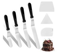 RAFIYU 7 Piezas Espátulas Angulares para Tartas, 4 Espátulas para Glaseado y 3 Raspadores de Masa de Plástico, Espátula de Paleta de Acero Inoxidable para Untar Crema de Mantequilla y Decorar Pasteles
