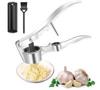 RAFIYU Prensa Ajos, Machacador de Ajos de Acero Inoxidable, Prensador de Ajos Manual, Garlic Press Reutilizable con Pelador de Silicona y Cepillo de Limpieza, Fácil de Limpiar y Lavar el Lavavajillas