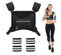 RAFIYU Soporte para teléfono con Chaleco para Correr Chalecos Reflectantes para Correr con 2 bolsillo pectoral Running Vest Tirante ajustable y cinturón Teléfono de Hasta 7.5in con 4 Cinta Reflectante