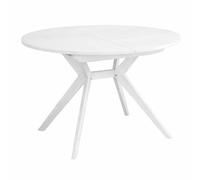 RAGABA Mesa de comedor extensible Biju de 120 cm, mesa redonda para 6 personas, madera de fresno natural y tablero DM con revestimiento de chapa de fresno natural, color blanco
