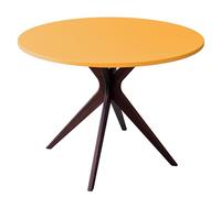 RAGABA Mesa de comedor redonda de 110 cm Jubi Bold, en madera maciza de fresno y MDF laminado y lacado, color amarillo toma, patas de nogal