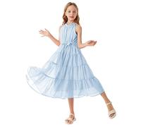 Ragazze Festa Vestito di Cocktail Tulle Vestito Chiffon Abito da Principessa Delle Ragazze in Senza Manica A-Line Abito da Cocktail 12 Anni Azzurro