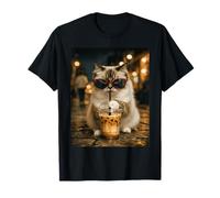 Ragdoll Gato Bebiendo Café Helado Animal Divertido Camiseta