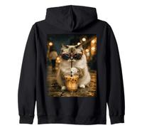 Ragdoll Gato Bebiendo Café Helado Animal Divertido Sudadera con Capucha