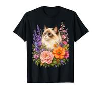Ragdoll Gato Flor Floral Lindo Gatito Gráfico Camiseta