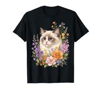 Ragdoll Gato Flor Floral Lindo Gatito Gráfico Camiseta
