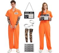 Ragelion Prisoner Overall Jumpsuit Adulto Disfraz de Preso Convicto Disfraz Prisionera Mujer (2XL)