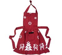 Ragged Rose Delantal de Navidad con correa ajustable para el cuello, bolsillo frontal y lazos, delantales para niños de 63 x 44 cm, para cocinar y lavar platos, para niños de 3 a 7 años, color rojo