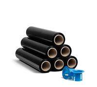 RAGO® Film Negro para Embalar 130m I Rollos de Plastico 0,85kg I Film para Embalar I 7,5 x 7,5 x 40 cm I Papel film I Rollos de Plastico para Embalar I Plastico Embalaje +dispensador