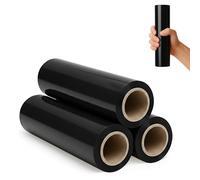RAGO® Film Negro para Embalar 25 cm I 3 Rollos I Film Opaque 300 g con Mandril Ø38 mm I Rollos de Plástico para Mudanza - Seguridad & Discreción