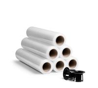 RAGO® Film Transparente para Embalar 150m I Rollos de Plastico I Film para Embalar 0,85 kg (7,5 x 7,5 x 40 cm) Papel film I Rollos de Plastico para Embalar+dispensador