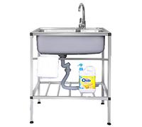 RAGOPILEN Fregadero de Cocina, Fregadero Comercial Independiente con escurridor y Grifo, Varios tamaños, Grifo de Agua fría y Caliente(Cold Alone,58x43x75cm)