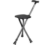 RAGOPILEN Silla Plegable, Bastón con Asiento y luz LED, Ajustable, Plegable, Color Negro, 30 x 84-94 cm
