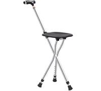 RAGOPILEN Silla Plegable, Silla Plegable 2 en 1 con muletas, luz LED, 5 Posiciones de Altura, Color Negro, 23 x 86-96 cm, Capacidad de 150 kg