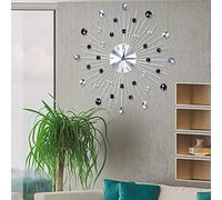 Raguso Reloj de Pared con Diamante Brillante para Decoración del Hogar, Metálico y Brillante (Plata y Diamantes Negros)