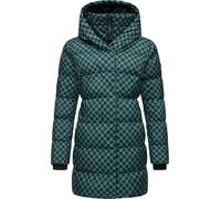 Ragwear Abrigo largo de invierno para mujer con capucha, abrigo acolchado cálido con estampado de pata de gallo, impermeable y transpirable, estampado Niara YOUMODO XS-3XL, verde océano., XS