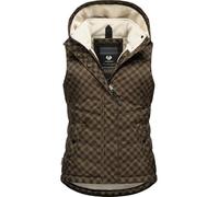 Ragwear Chaleco de invierno para mujer sin mangas, cálido, impermeable y transpirable, con estampado de pata de gallo, con capucha extraíble, estampado Hesty Print, YOUMODO XS-3XL, marrón, M