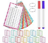 Raheem 1 x 1 tarjetas de aprendizaje para niños, 13 hojas, tabla de multiplicar con 2 marcadores y anillos, juego de aprendizaje a partir de 5 años, tarjetas multiplicadoras de matemáticas para