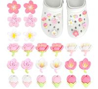 Raheem 24 dijes de flores para zapatos de Sakura Crocs Jibbitz Cherry Blossom Croc Charms para adultos, niños, mujeres y niñas, bonitos accesorios de zuecos para sandalias, zapatos de agua, regalos de