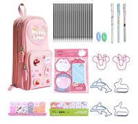 Raheem Bonito estuche de 35 piezas, bonito juego de papelería con estuche para lápices Cherry Girl, 3 bolígrafos de tinta de gel (0.5 mm) con 20 recambios, 2 gomas de borrar, 240 páginas de notas, 6