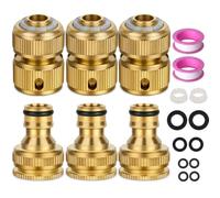 Raheem Conector de manguera de latón de 1/2 pulgadas y 3/4 pulgadas, 6 | Conector de manguera de latón 2 en 1, compatible con Gardena, para riego de jardín y lavado de coches