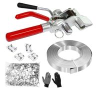 RAIBOTOO Herramienta de flejado de acero, kit de flejado de bandas, tensor de embalaje de correa de metal y máquina cortadora con 100 hebillas de 3/4 pulgadas x 100 pies de bobina de banda de acero