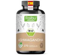 Raibu Ashwagandha Cápsulas BIO (270 cápsulas - 2400 mg Dosis Diaria) Ashwagandha Polvo de Raíz I Ecológica Dosis Alta, Primera Calidad, sin Aditivos, Envasado en Europa