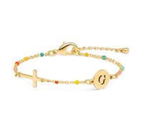 Raicegs Pulsera de cruz con inicial de oro de 18 quilates para mujeres, adolescentes, pulseras de cadena de eslabones delicados, regalos cristianos para mujeres, joyería de fe, 6.5+2 inches, No es una