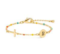Raicegs Pulsera de cruz con inicial de oro de 18 quilates para mujeres, adolescentes, pulseras de cadena de eslabones delicados, regalos cristianos para mujeres, joyería de fe, 6.5+2 inches, No es una