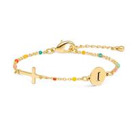 Raicegs Pulsera de cruz con inicial de oro de 18 quilates para mujeres, adolescentes, pulseras de cadena de eslabones delicados, regalos cristianos para mujeres, joyería de fe, 6.5+2 inches, No es una