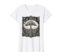 Raíces de árbol Celestial gráfico esotérico gótico Naturaleza Arte Camiseta gráfica económica, Mujer, Blanco, XS