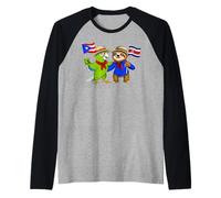 Raíces Puertorriqueñas-Costarricenses Bandera Puerto Rico Camiseta Manga Raglan