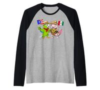 Raíces Puertorriqueñas-Mexicanas Bandera Puerto Rico México Camiseta Manga Raglan