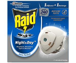 Raid difusor eléctrico día y noche moscas, mosquitos y mosquitos tigre, 1 difusor+1 recarga 240 horas, el embalaje puede variar
