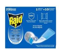 Raid ® Eléctrico en Pastillas - Aparato anti mosquitos comunes y tigre, Enchufe sin líquidos con hasta 10 horas de protección, Incluye 1 Difusor + 10 Recambios en pastilla