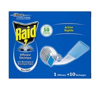 Raid Aparato anti mosquitos comunes y tigre, 1 Difusor e 10 Recambios en pastilla
