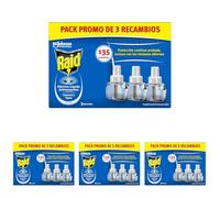Raid ® Eléctrico Líquido 135 Noches - Recambios Anti Mosquitos comunes y Tigre - 3 recambios de 45 Noches, El embalaje puede variar (Paquete de 4)