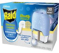Raid® Eléctrico líquido Family 30 noches - Enchufe anti mosquitos común y tigre 2 en 1, mata y ahuyenta. Aparato + Recambio, sin olor, El embalaje puede variar