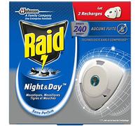 Raid Insecticidas domésticas eléctricas Night/Day, 2 recambios para moscas, mosquitos, tigres, 240 horas