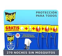 Raid ® Eléctrico Líquido Pack 270 noches - Enchufe anti mosquitos comunes y tigre con 3 aplicadores y 6 recambios de 45 noches, Sin Olor